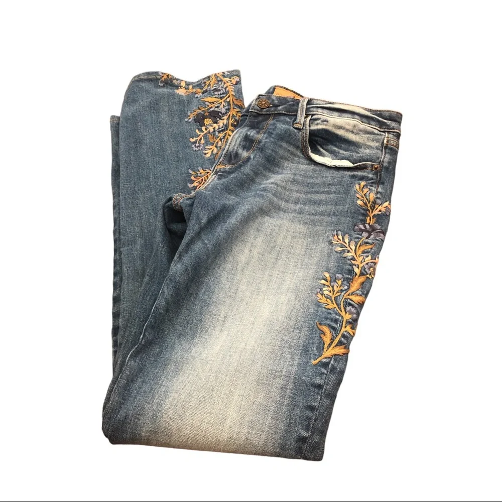 DRIFTWOOD Blue Boot Cut Jeans with Embroidered Floral Side - Picture 5 of 6